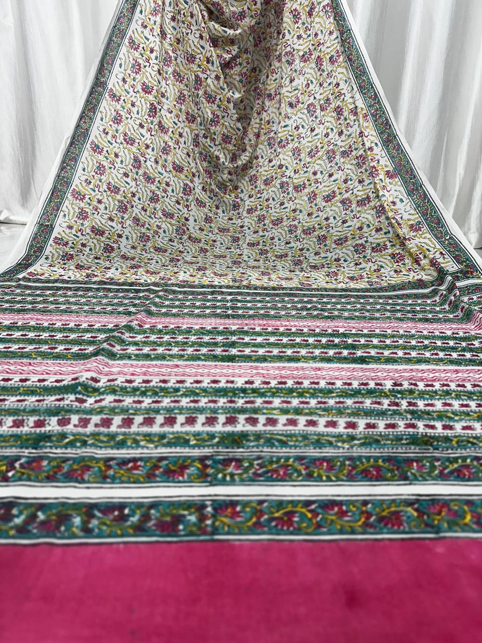 Bagru Cotton Hand Block Printed Saree With Blouse Piece - BFSGC79