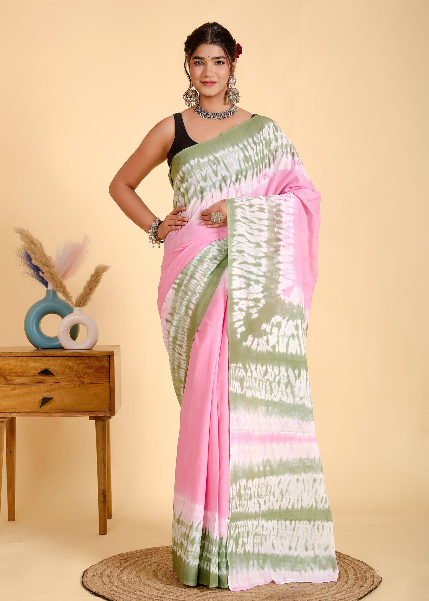 Bagru Cotton Hand Block Printed Saree With Blouse Piece - BFSGC39