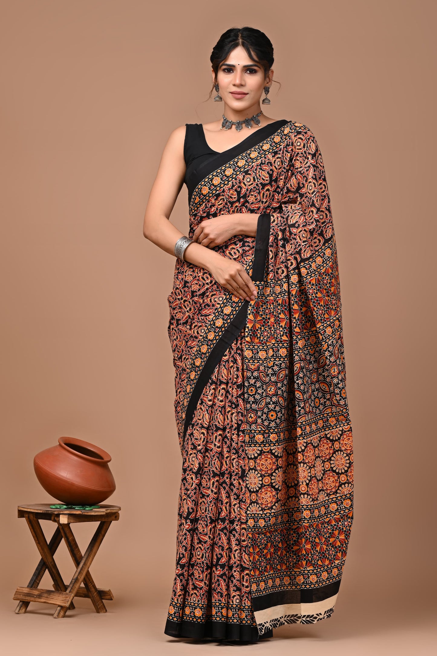 Mul cotton sarees for summer hand block printed