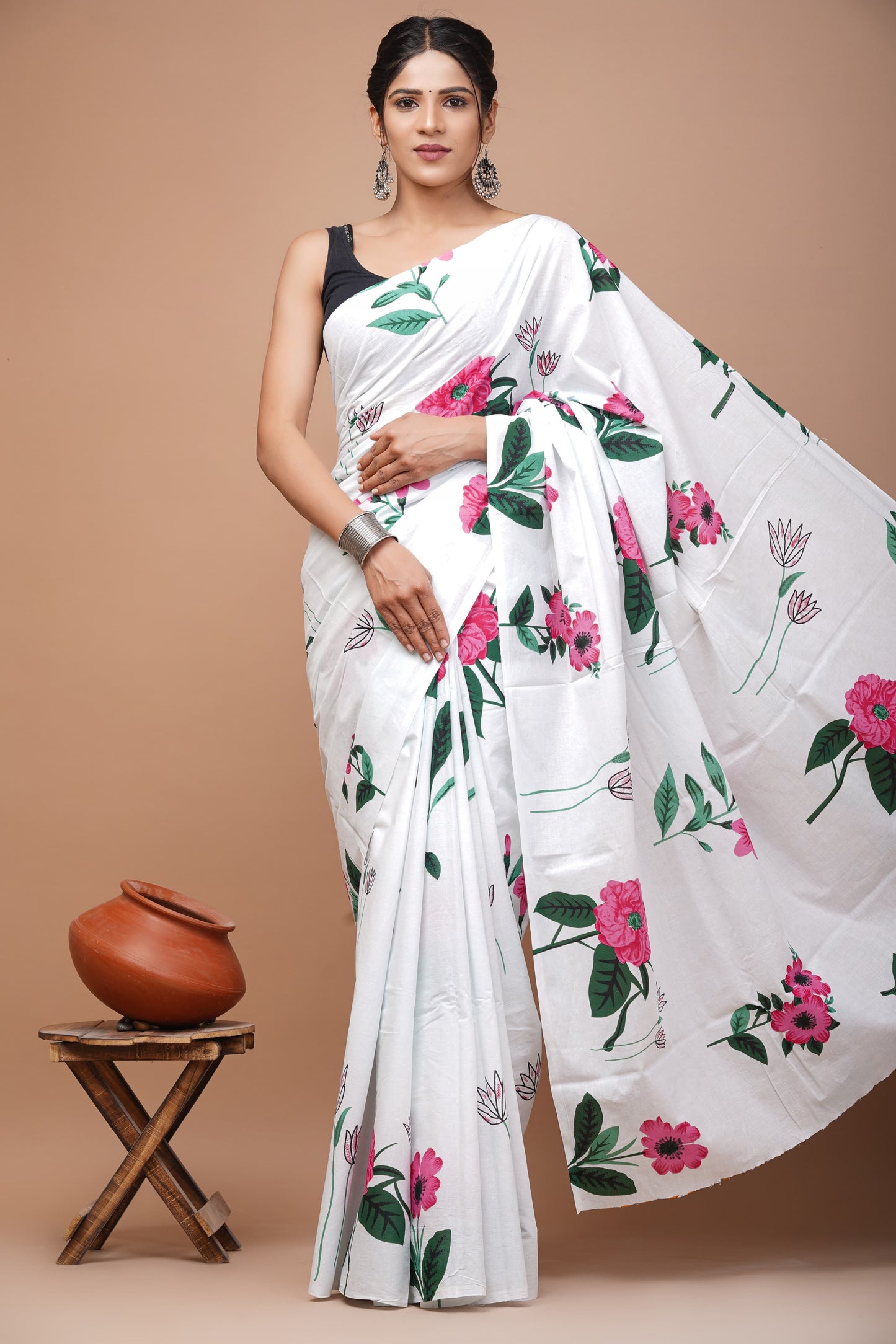 Mul cotton sarees for summer hand block printed