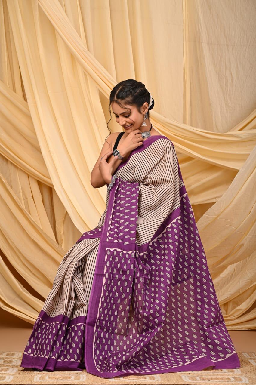 Bagru Cotton Sarees Hand Block Printed Indigo Dabu Batik