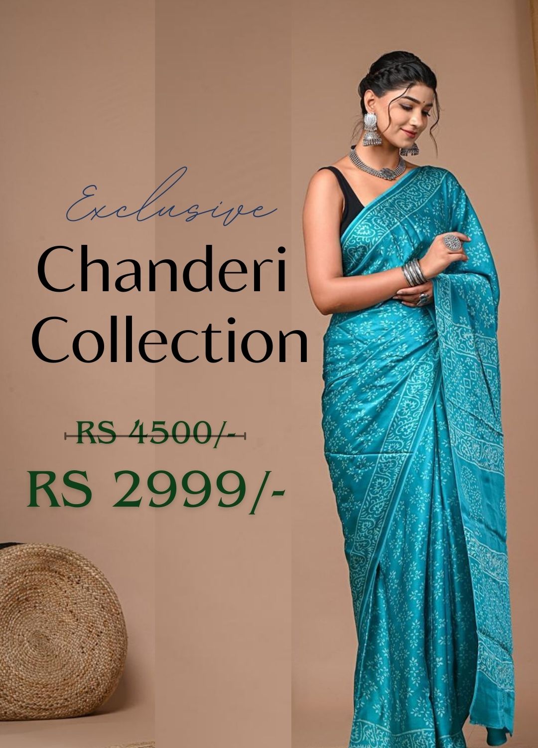 Chanderi Silk Saree - Bagru Hand Block