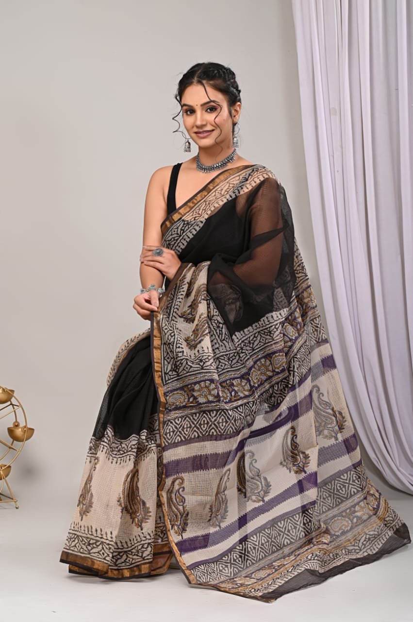 Bagru printed saree with traditional block print design