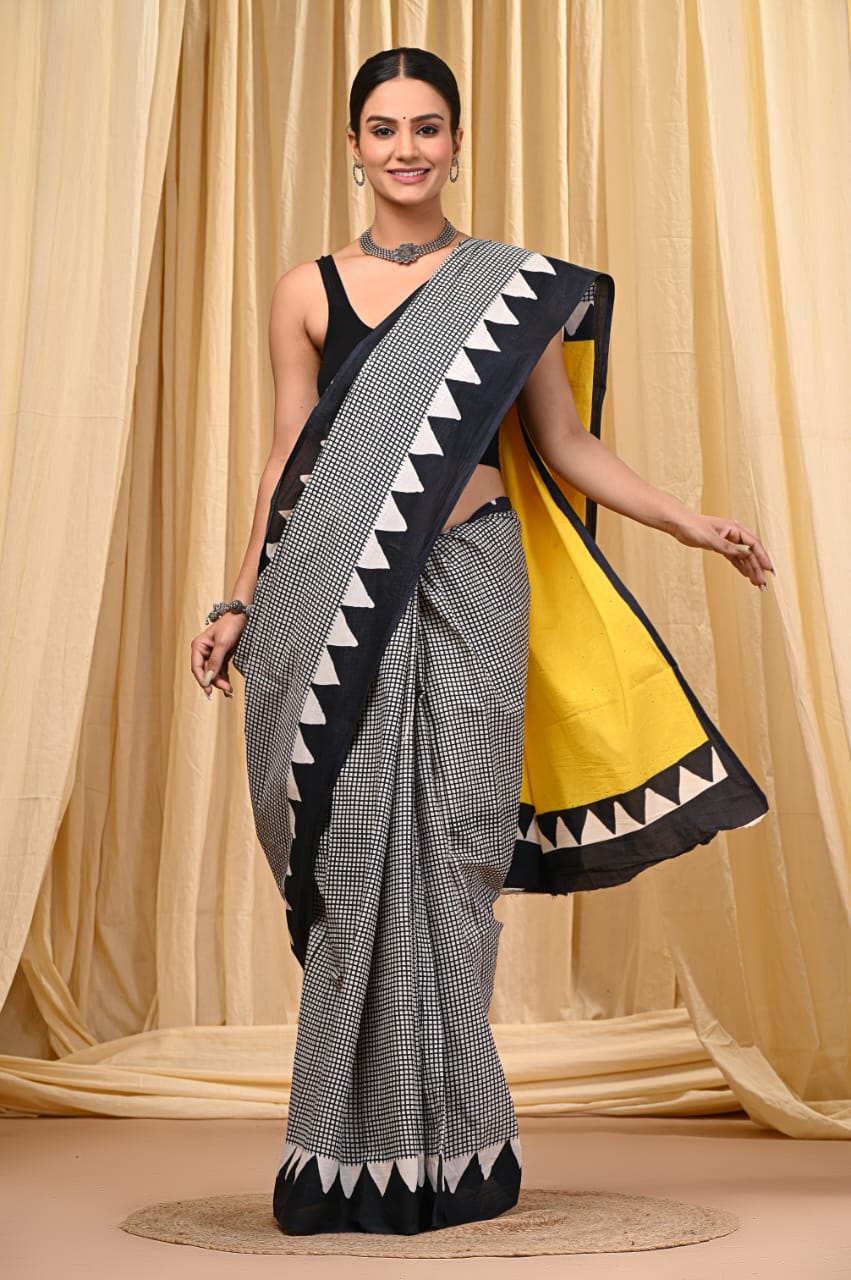 Premium Mul Cotton Hand Block Printed Saree With Blouse Piece - BFSBTC52