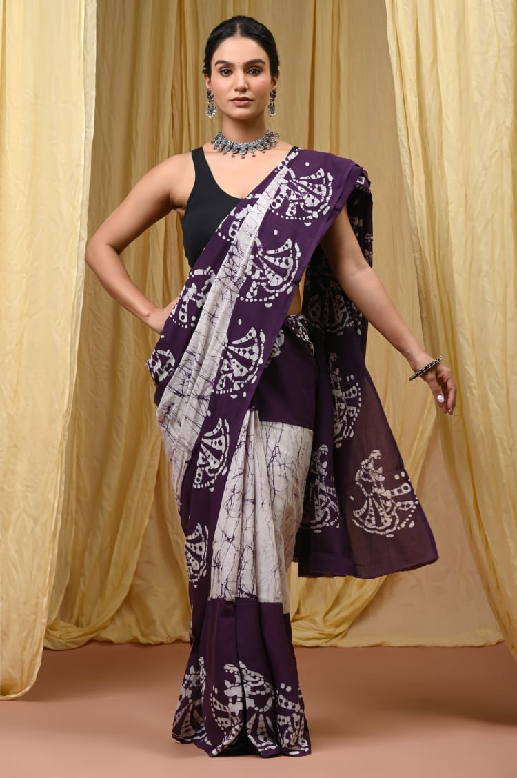 Premium Mul Cotton Hand Block Printed Saree With Blouse Piece - BFSBTC44