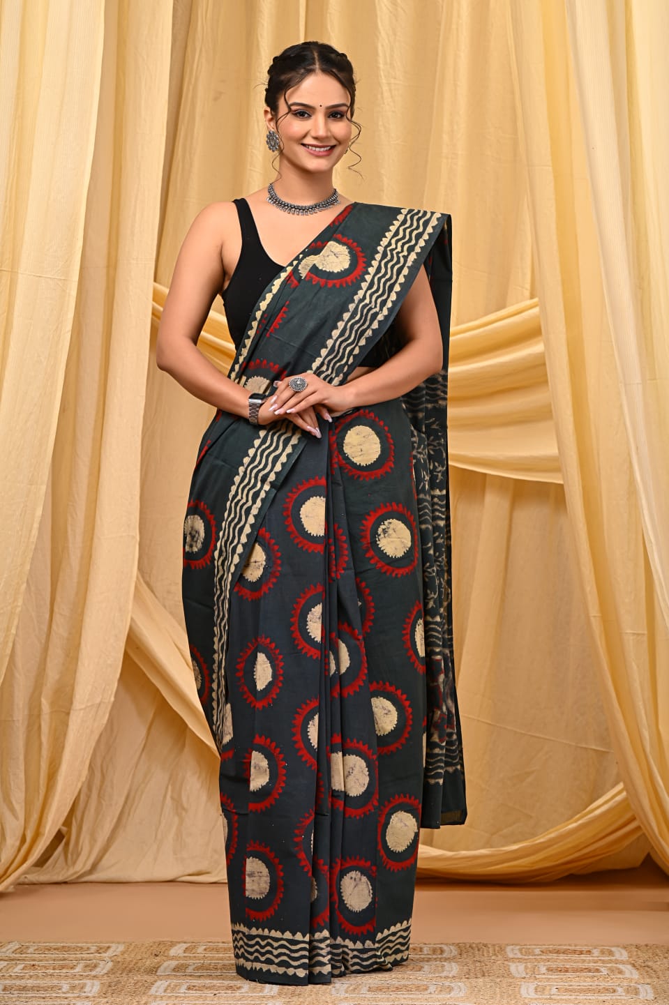 Premium Mul Cotton Hand Block Printed Saree With Blouse Piece - BFSBTC73