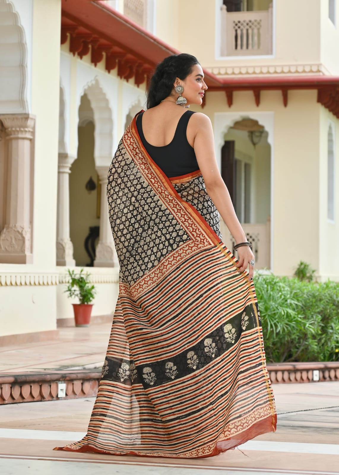 Chanderi Silk Block Printed Saree With Blouse Piece - BFSCSA5