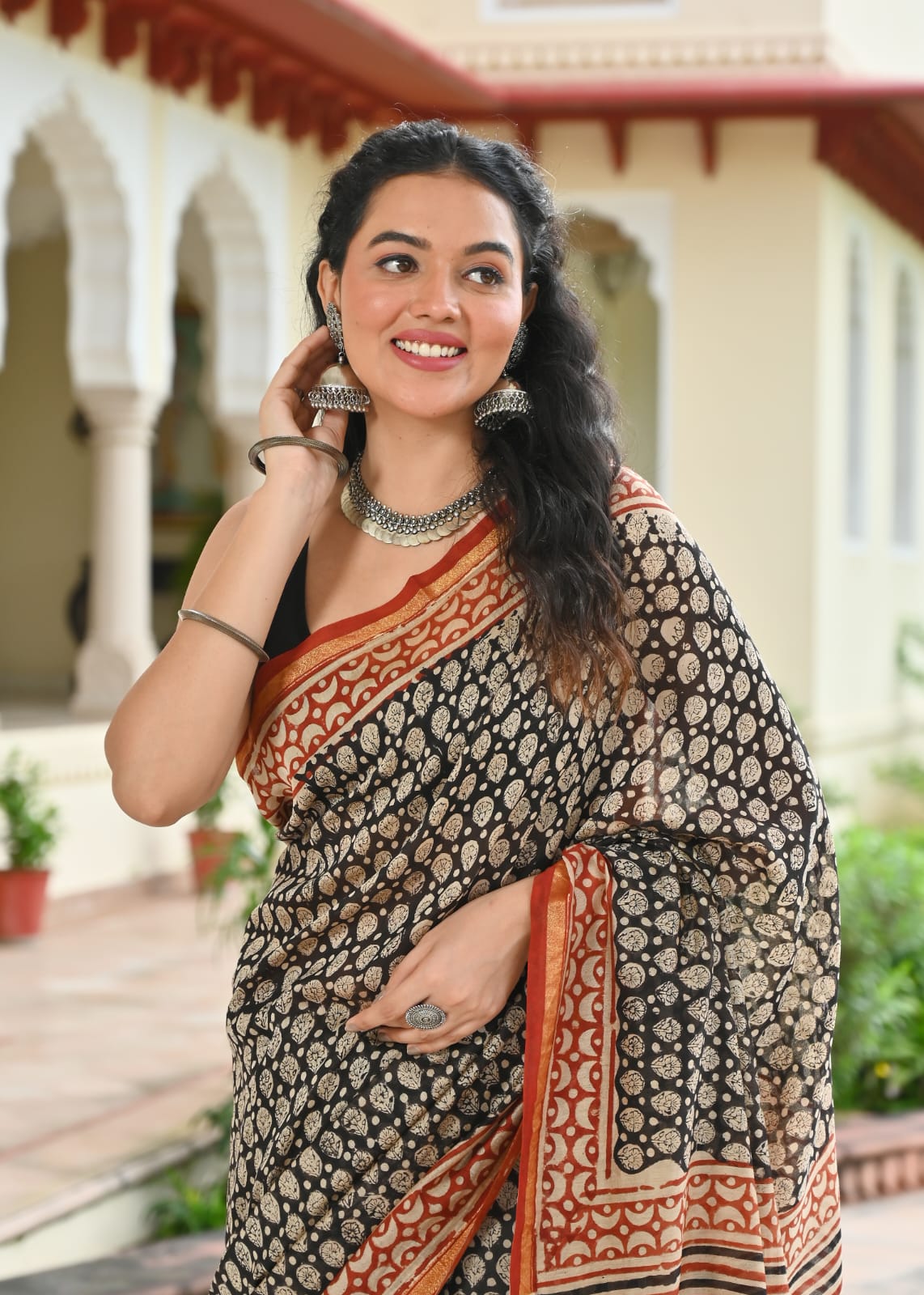Chanderi Silk Block Printed Saree With Blouse Piece - BFSCSA5