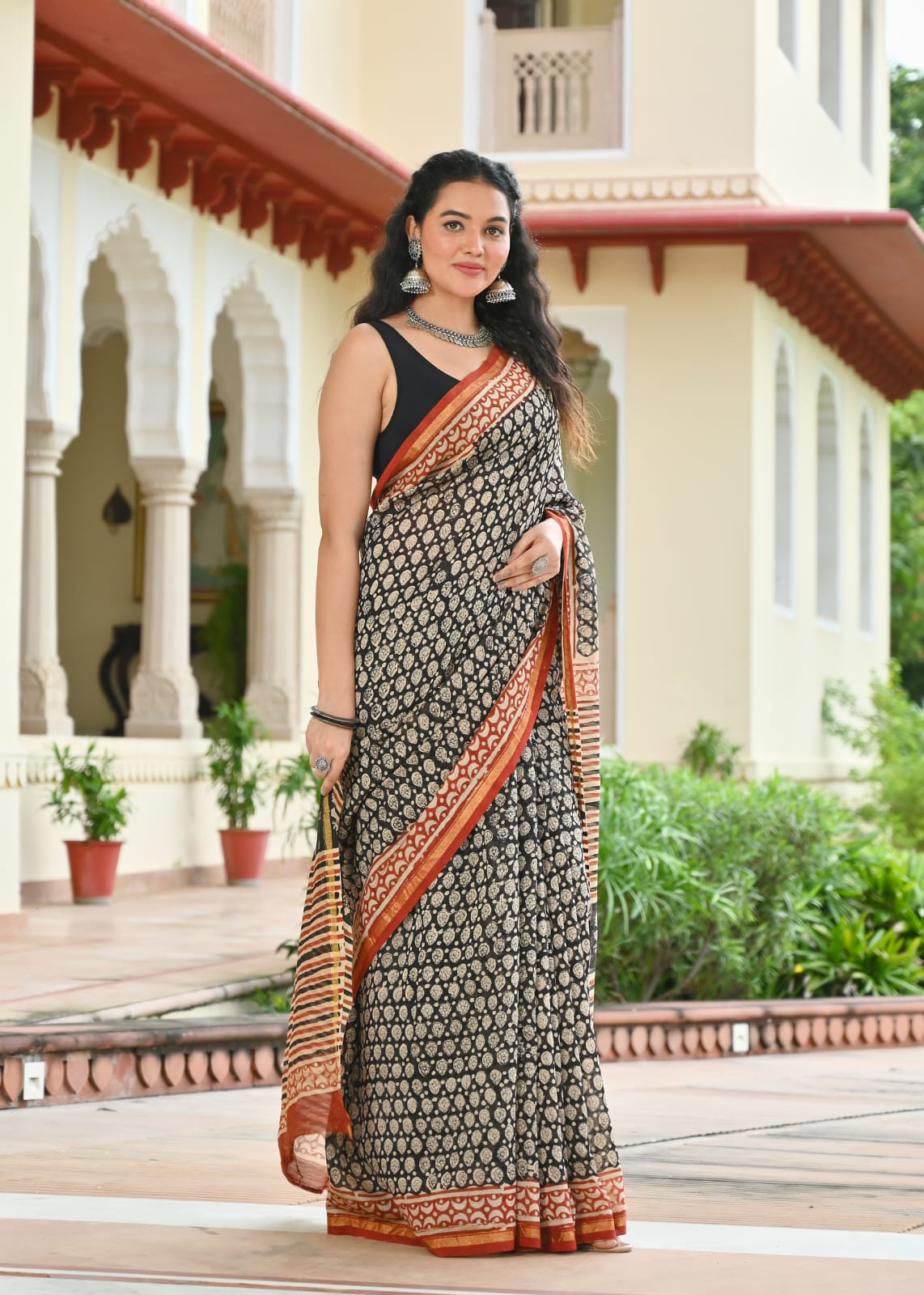 Chanderi Silk Block Printed Saree With Blouse Piece - BFSCSA5