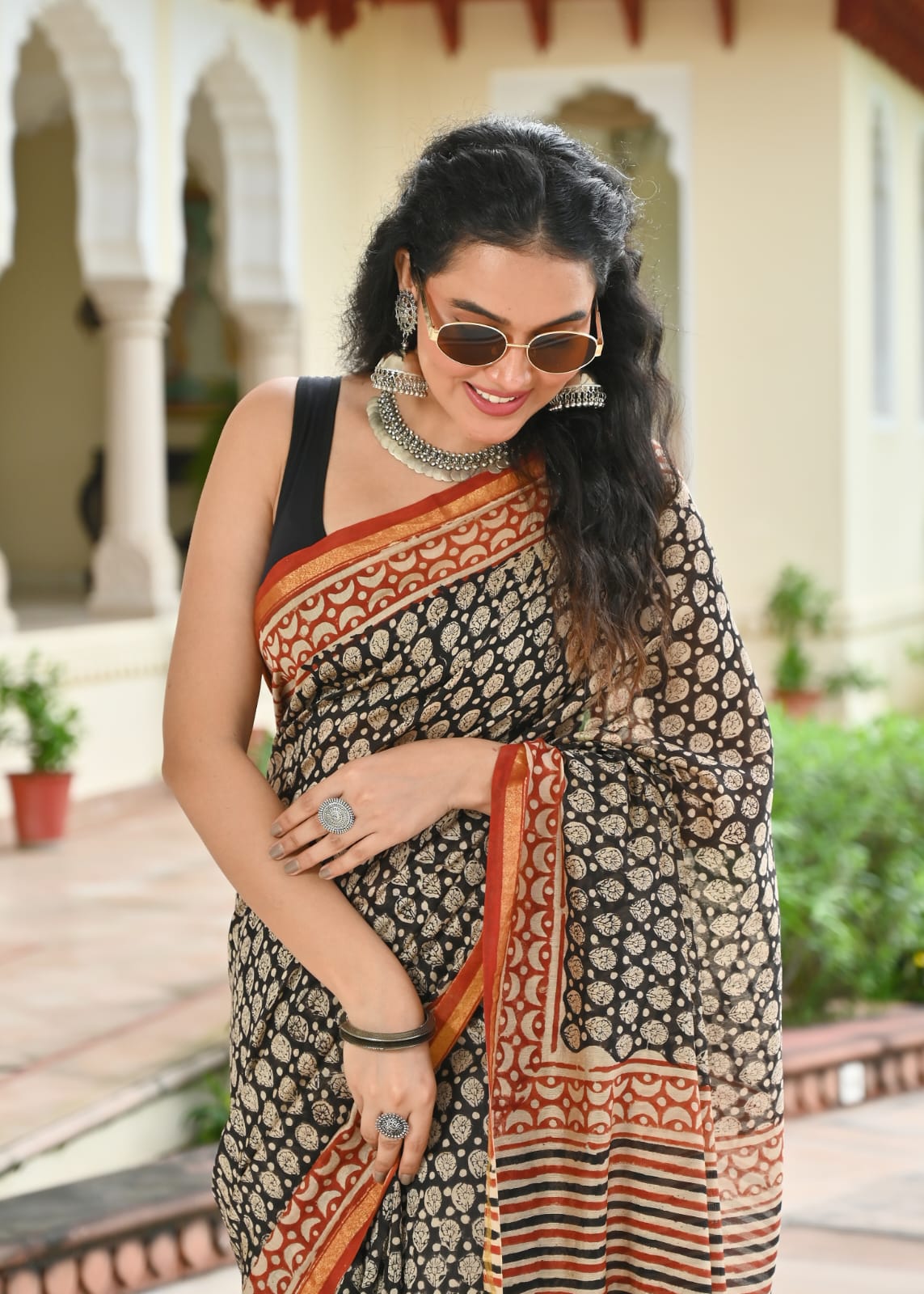 Chanderi Silk Block Printed Saree With Blouse Piece - BFSCSA5