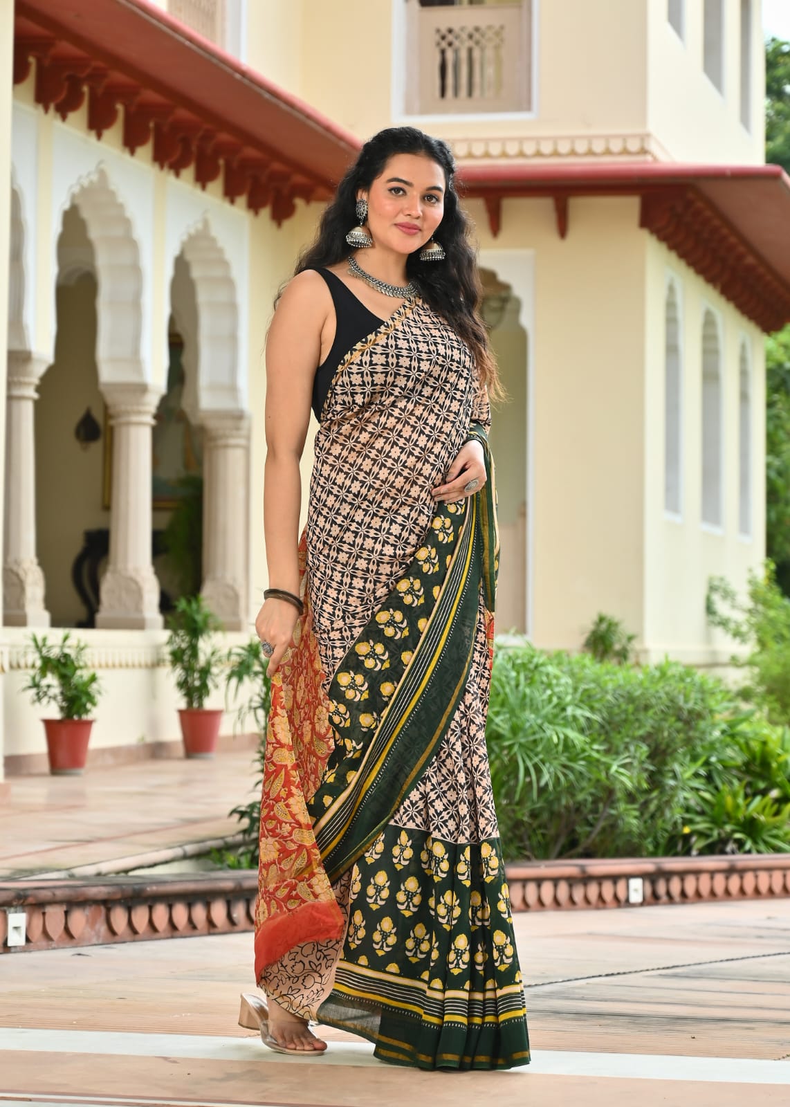 Chanderi Silk Block Printed Saree With Blouse Piece - BFSCSA6