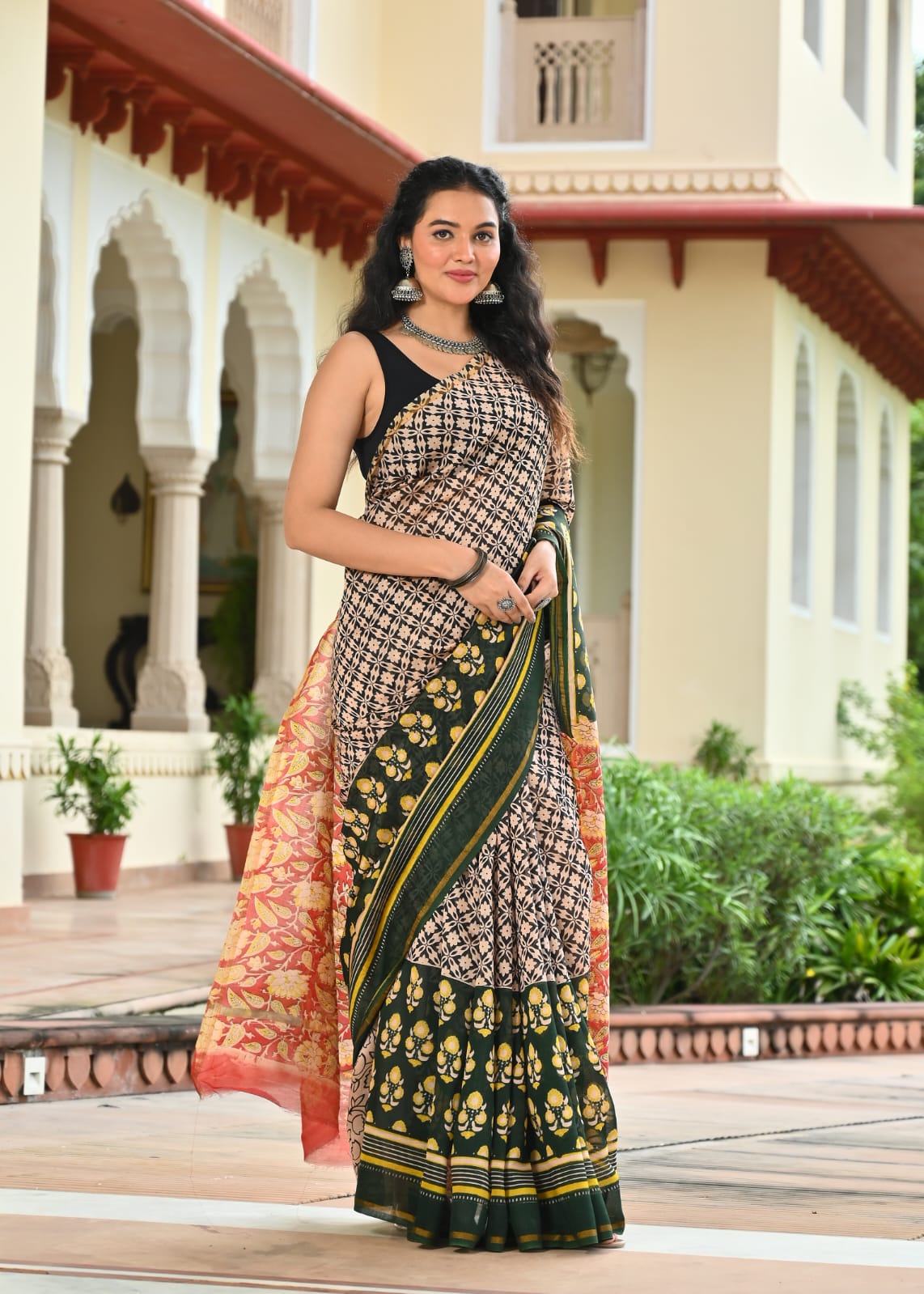Chanderi Silk Block Printed Saree With Blouse Piece - BFSCSA6
