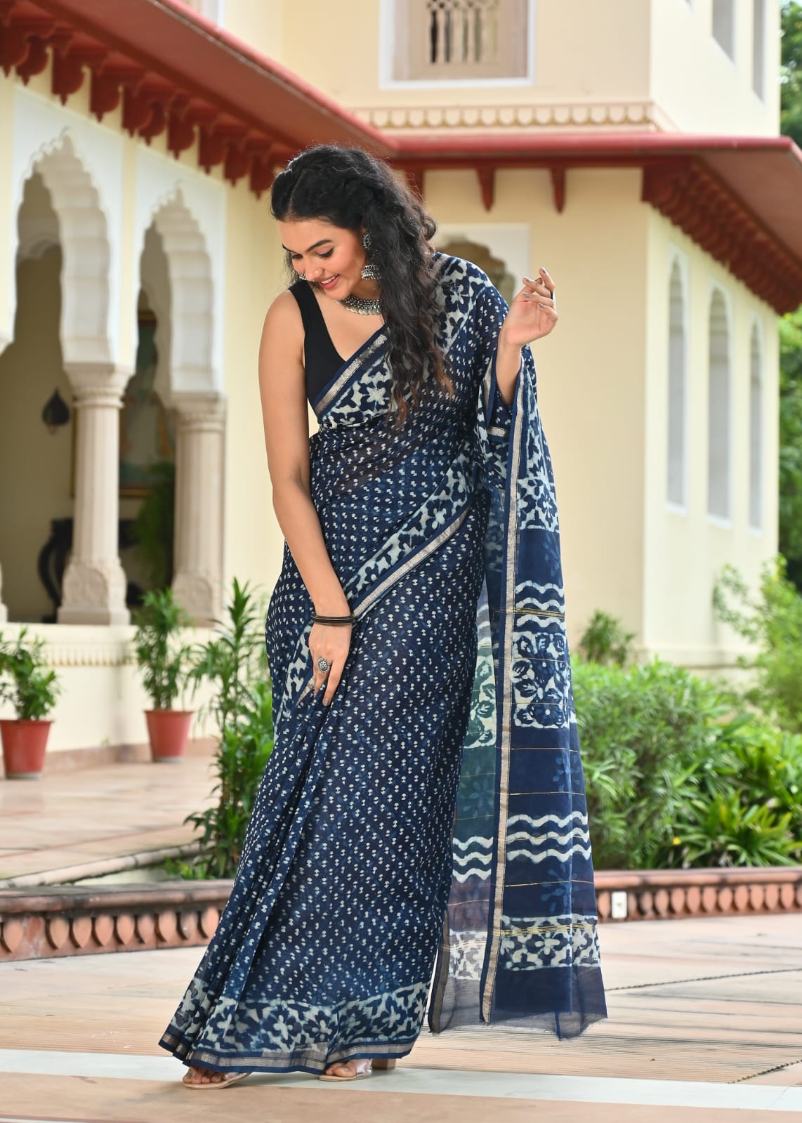 Chanderi Silk Block Printed Saree With Blouse Piece - BFSCSA7