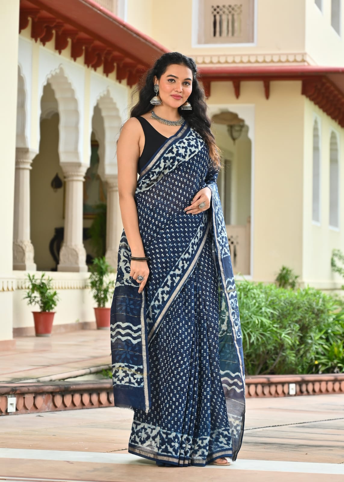 Chanderi Silk Block Printed Saree With Blouse Piece - BFSCSA7
