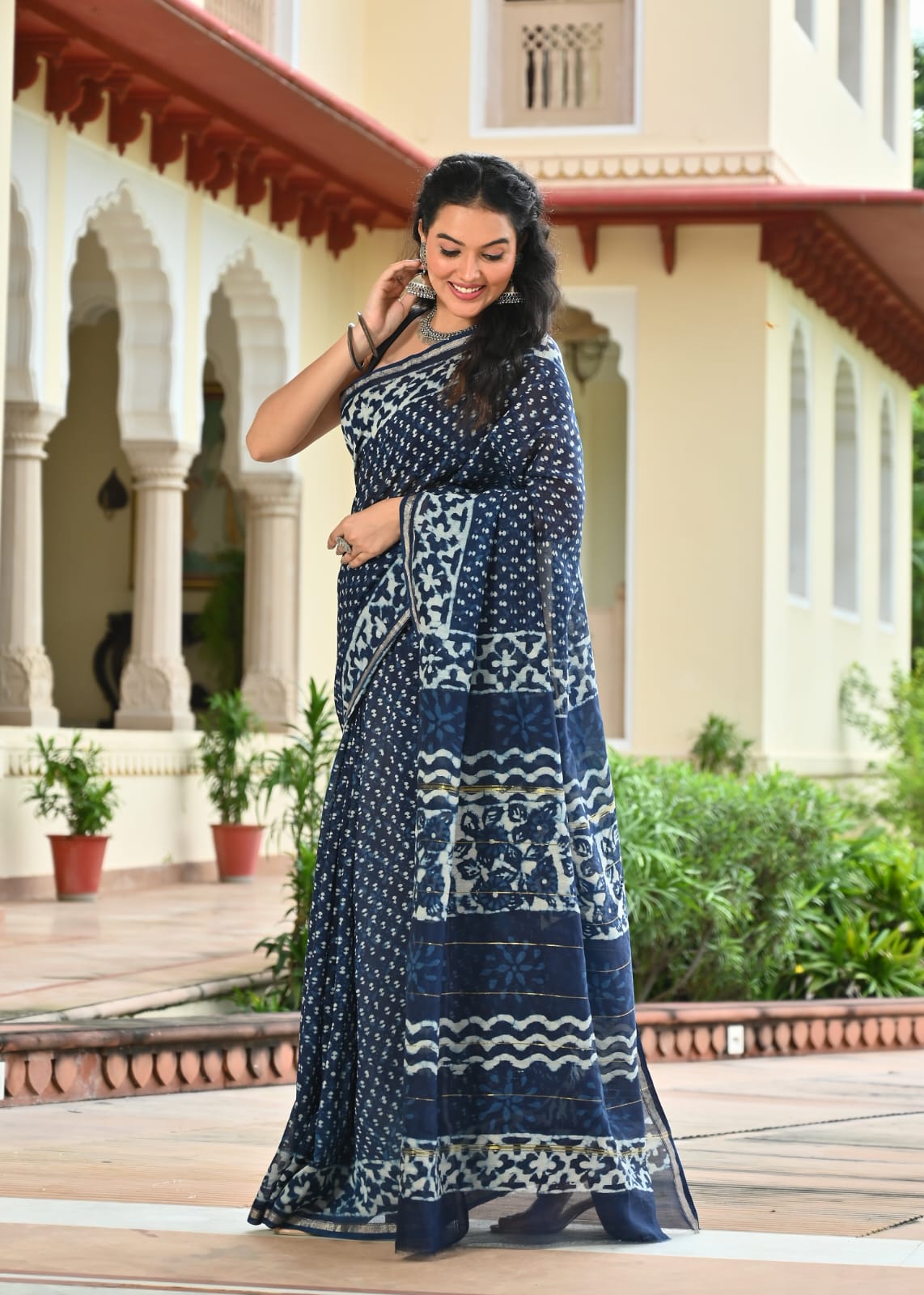 Chanderi Silk Block Printed Saree With Blouse Piece - BFSCSA7