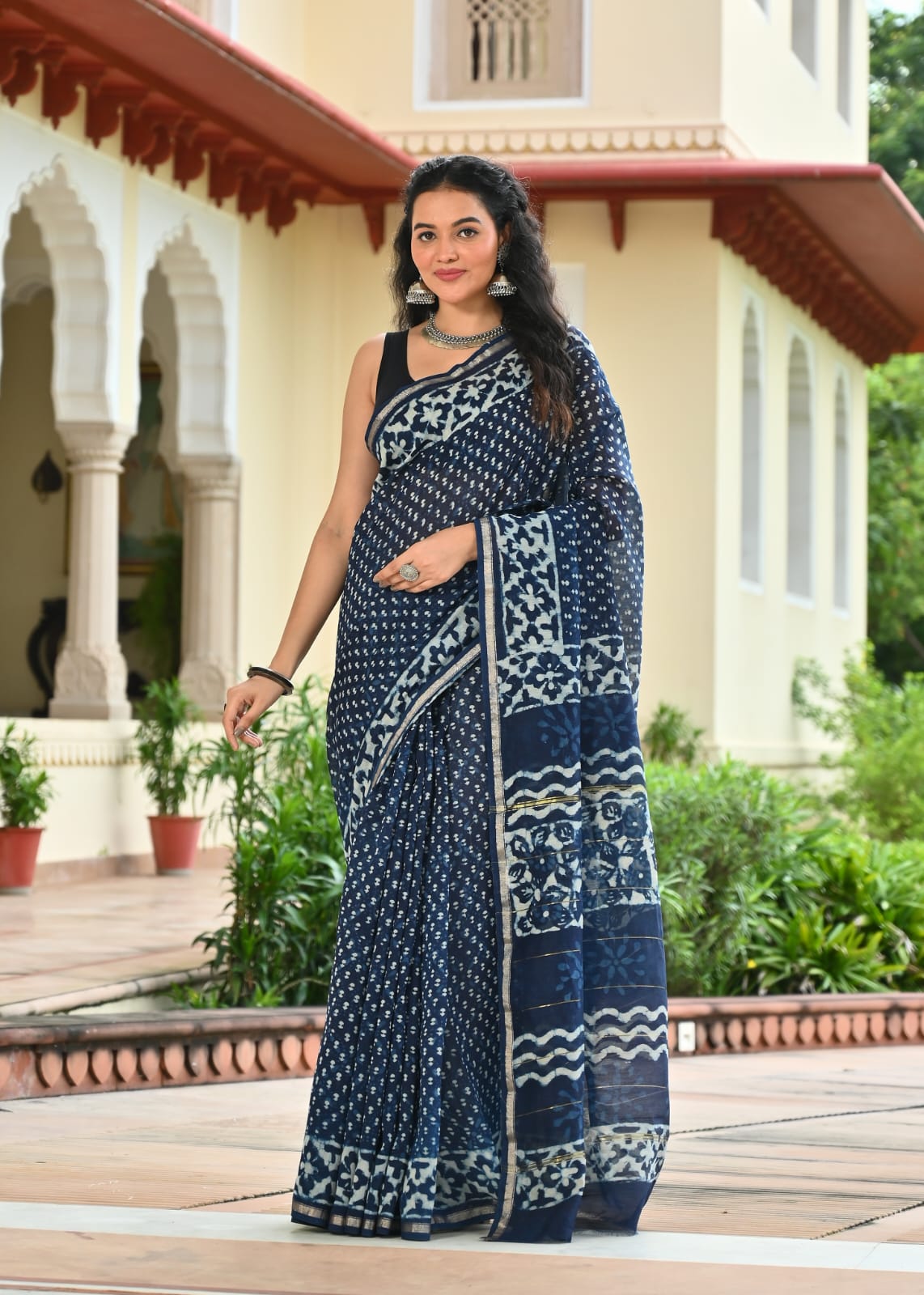 Chanderi Silk Block Printed Saree With Blouse Piece - BFSCSA7