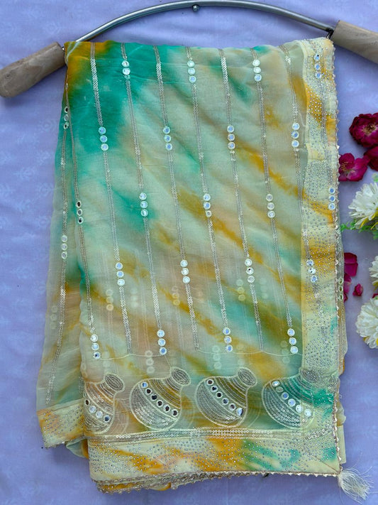 Chiffon Tie Doe Sequence Work Best Quality Saree With Blouse BFSLB43