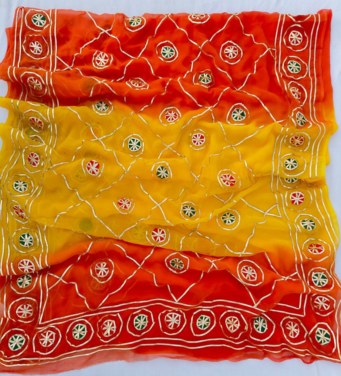 Pure Chiffon Tei Die Gotta Patti Work Best Quality Saree With Contrast Blouse BFSMJ143