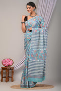Bagru Cotton Hand Block Printed Saree With Blouse Piece - BFSGC16