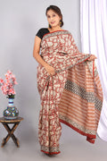 Bagru Cotton Hand Block Printed Saree With Blouse Piece - BFSGC22