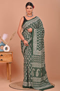 Bagru Cotton Hand Block Printed Saree With Blouse Piece - BFSGC3