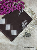 Dark Brown & Off-White Geometric Motif Bagru Cotton Screen Printed Saree With Blouse Piece