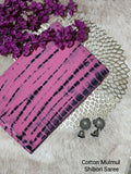 Pink & Black Striped Shibori Bagru Cotton Saree With Blouse Piece