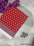 Red & Off-White Buti Print Bagru Cotton Screen Printed Saree With Blouse Piece