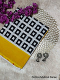 Black & White Geometric Block Print Bagru Cotton Saree With Blouse Piece