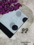 Black & White Polka Dot Bagru Cotton Screen Printed Saree With Blouse Piece
