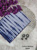 Indigo Blue & Off-White Stripe Print Bagru Cotton Screen Printed Saree With Blouse Piece