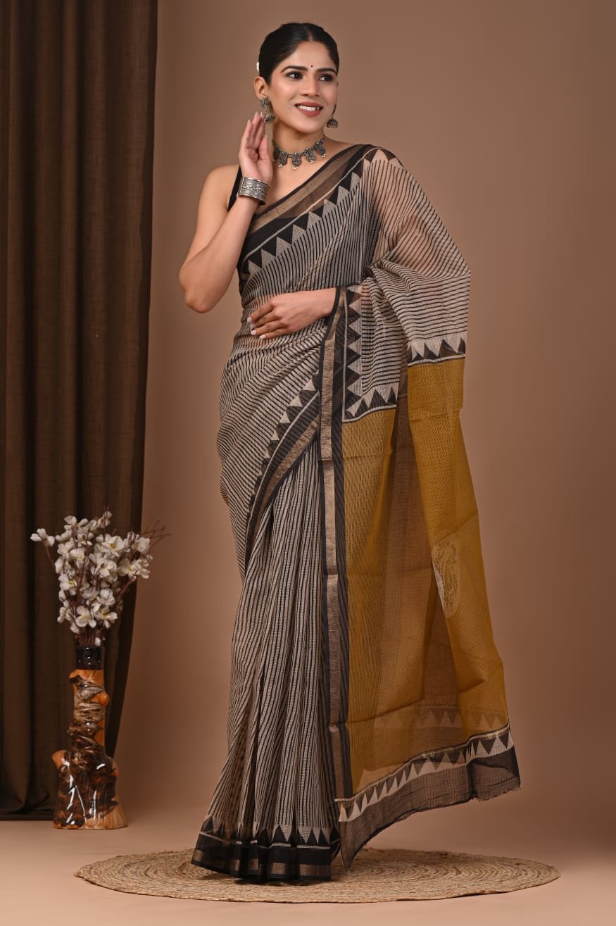 bagru, bagru saree, Chanderi Silk Saree, hand block saree, saree