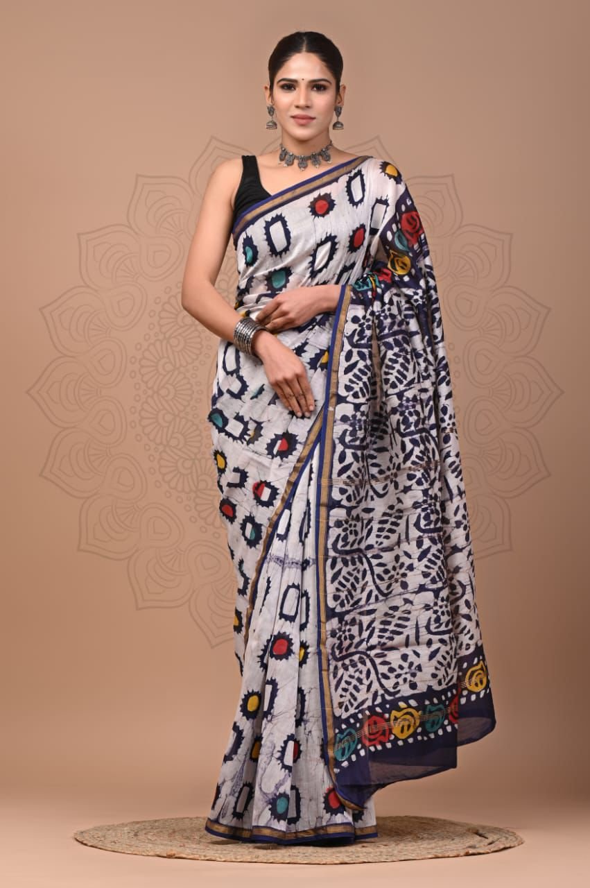 bagru, bagru saree, Chanderi Silk Saree, hand block saree, saree