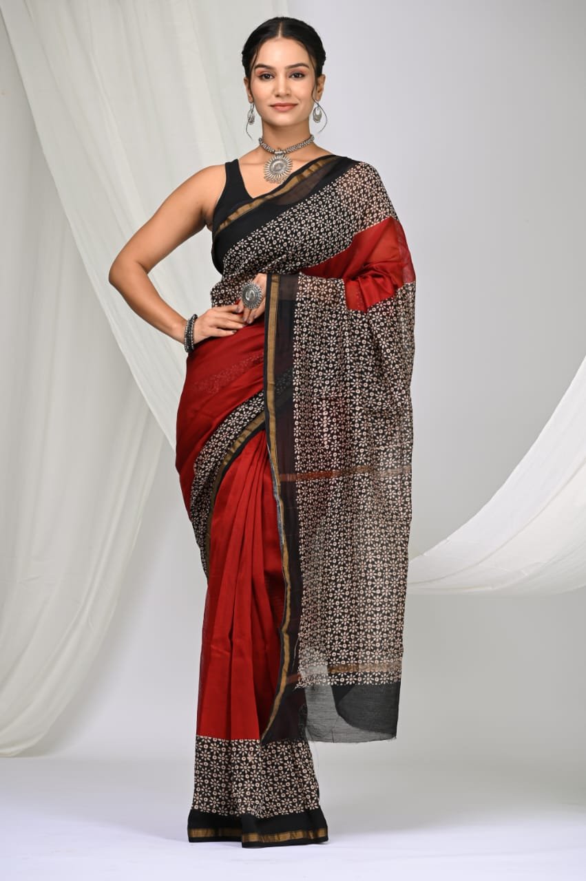 bagru, bagru saree, Chanderi Silk Saree, hand block saree, saree