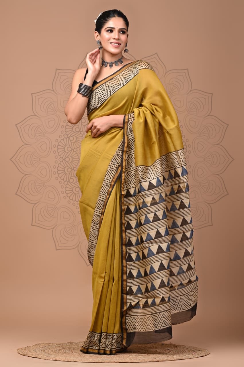 bagru, bagru saree, Chanderi Silk Saree, hand block saree, saree