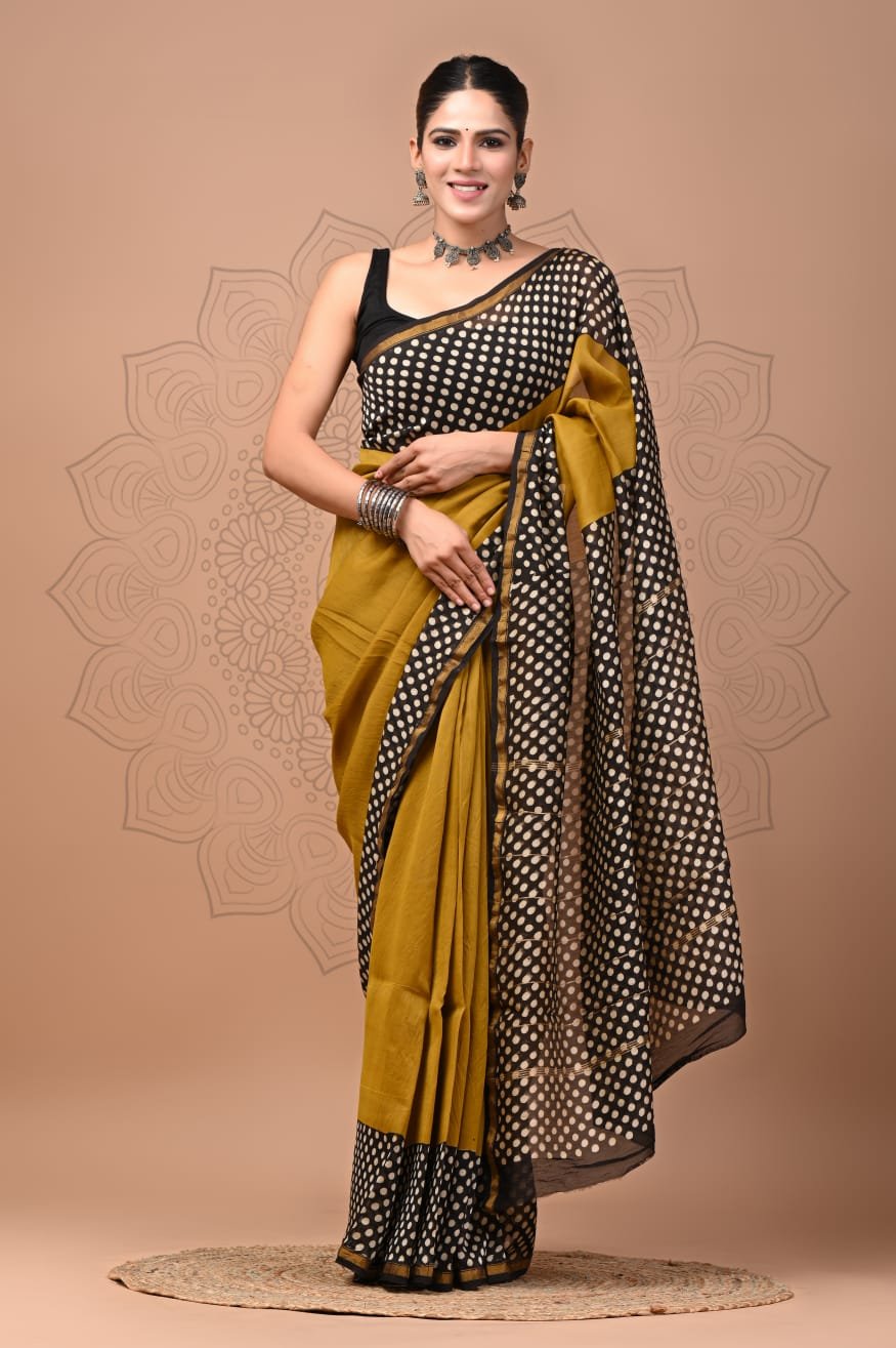 bagru, bagru saree, Chanderi Silk Saree, hand block saree, saree