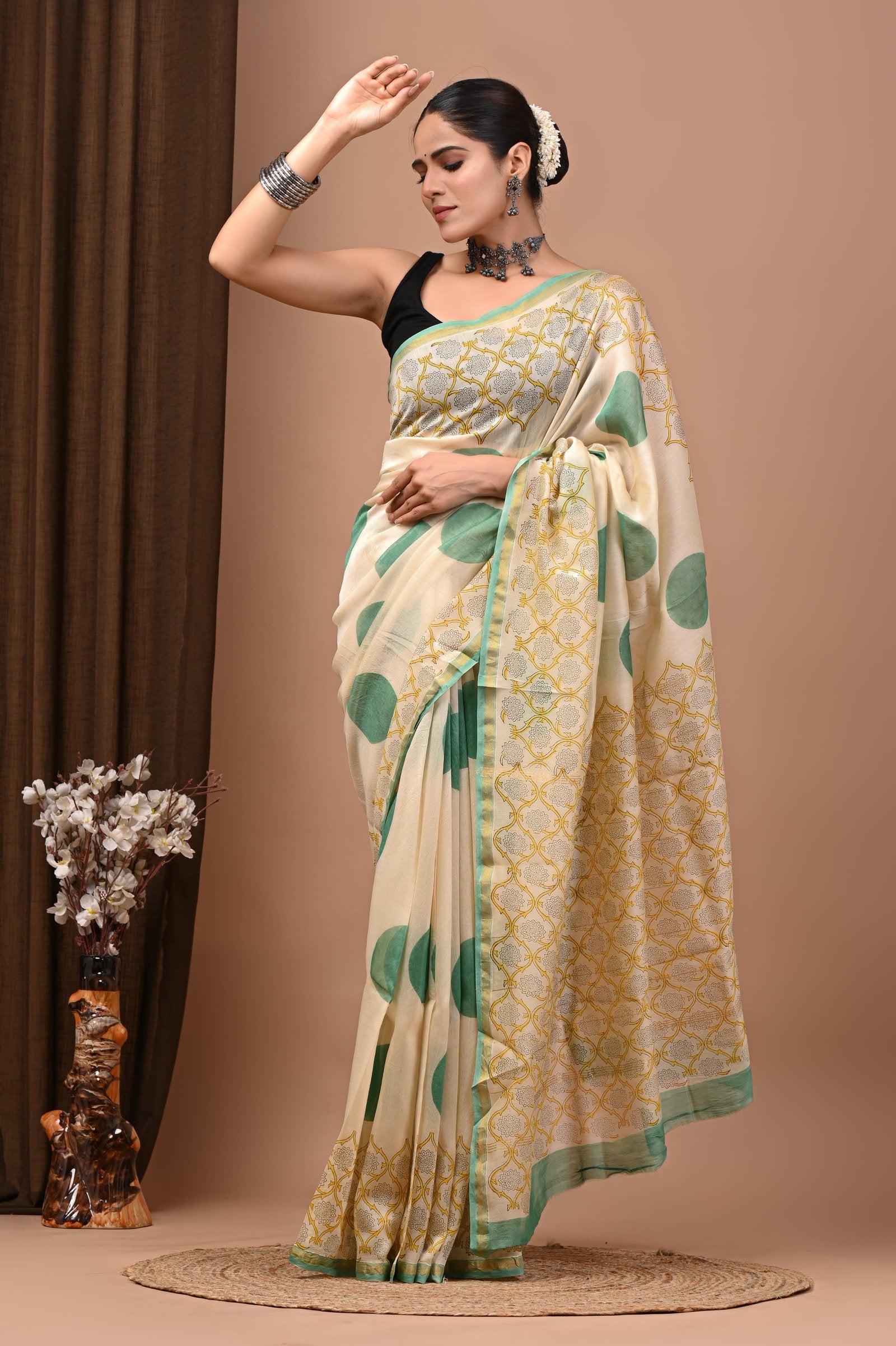 bagru, bagru saree, Chanderi Silk Saree, hand block saree, saree