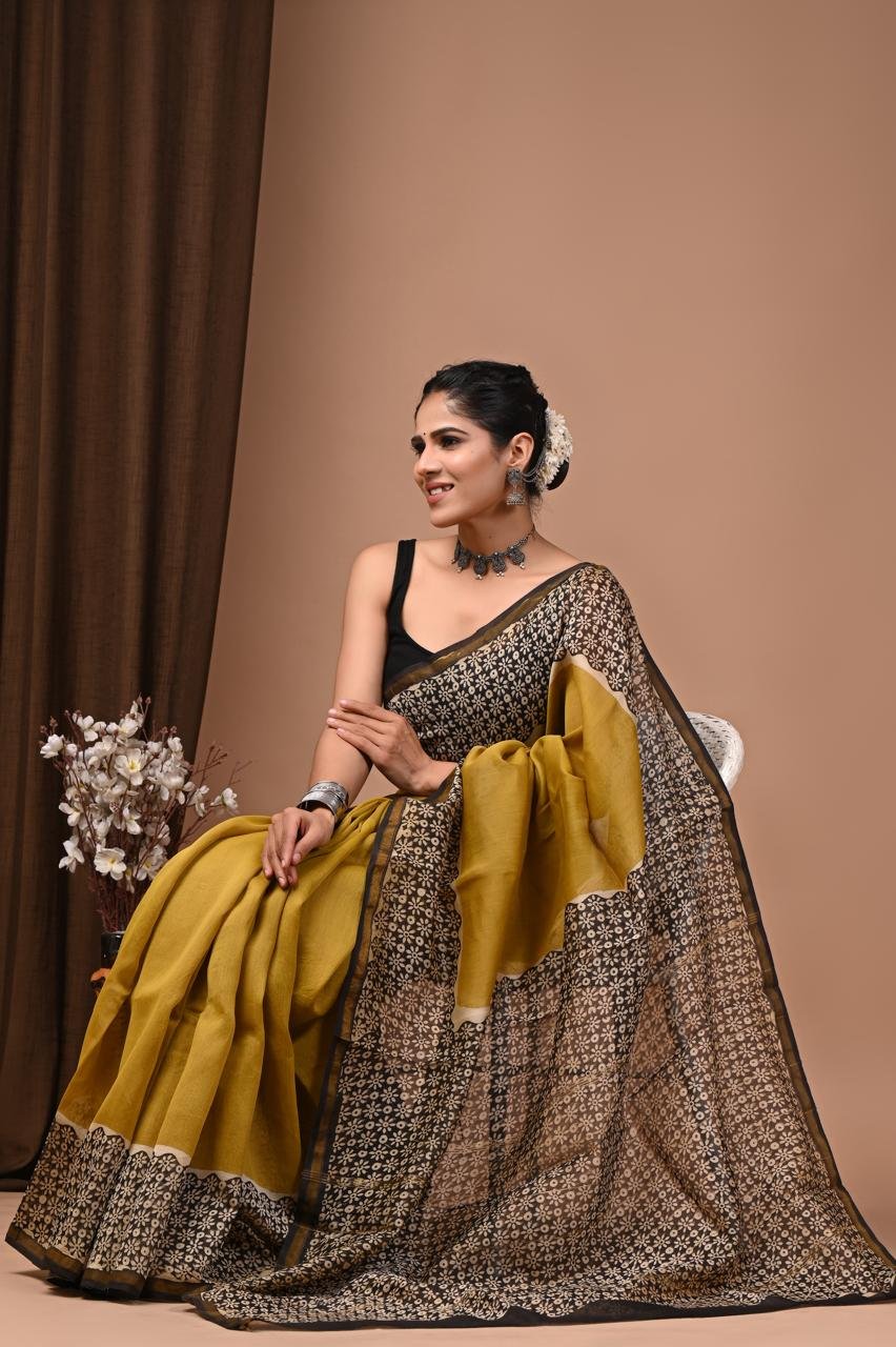 bagru, bagru saree, Chanderi Silk Saree, hand block saree, saree