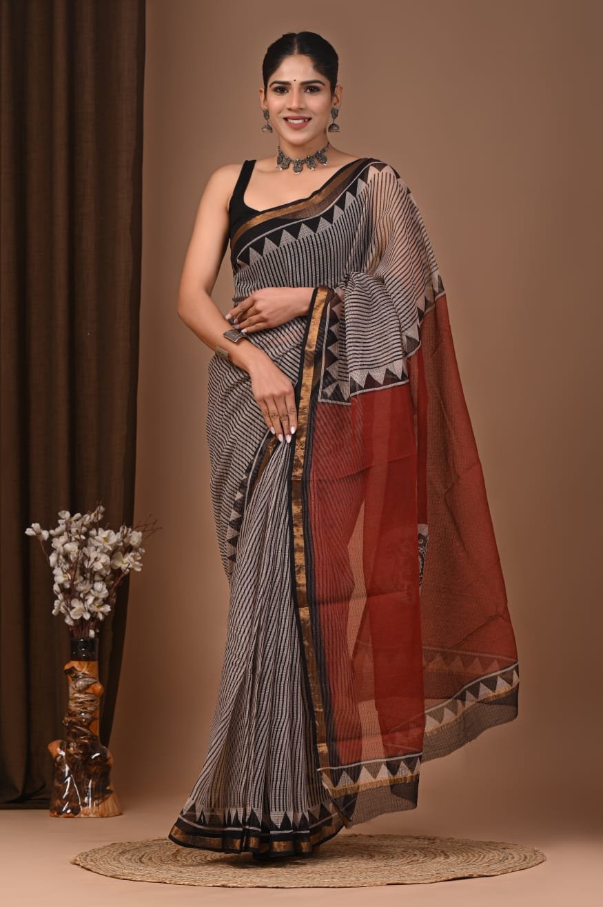 bagru, bagru saree, Chanderi Silk Saree, hand block saree, saree