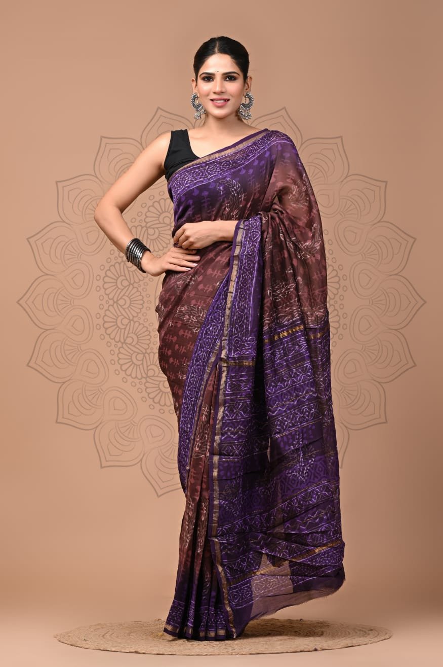 bagru, bagru saree, Chanderi Silk Saree, hand block saree, saree