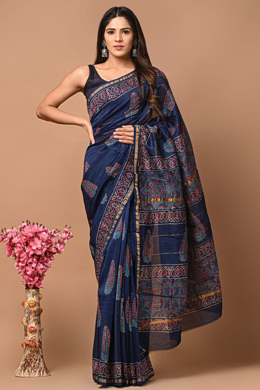 bagru, bagru saree, Chanderi Silk Saree, hand block saree, saree