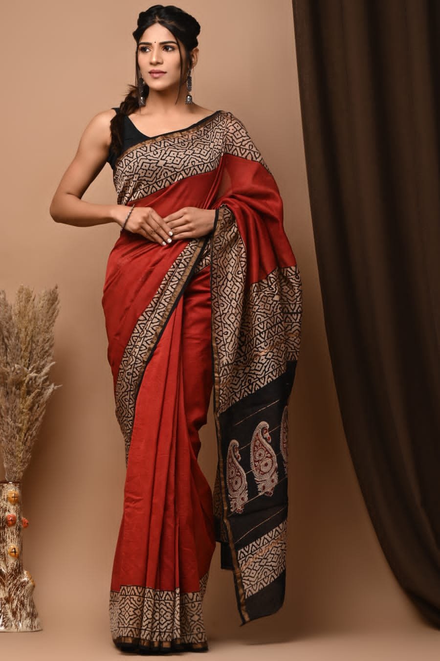 bagru, bagru saree, Chanderi Silk Saree, hand block saree, saree