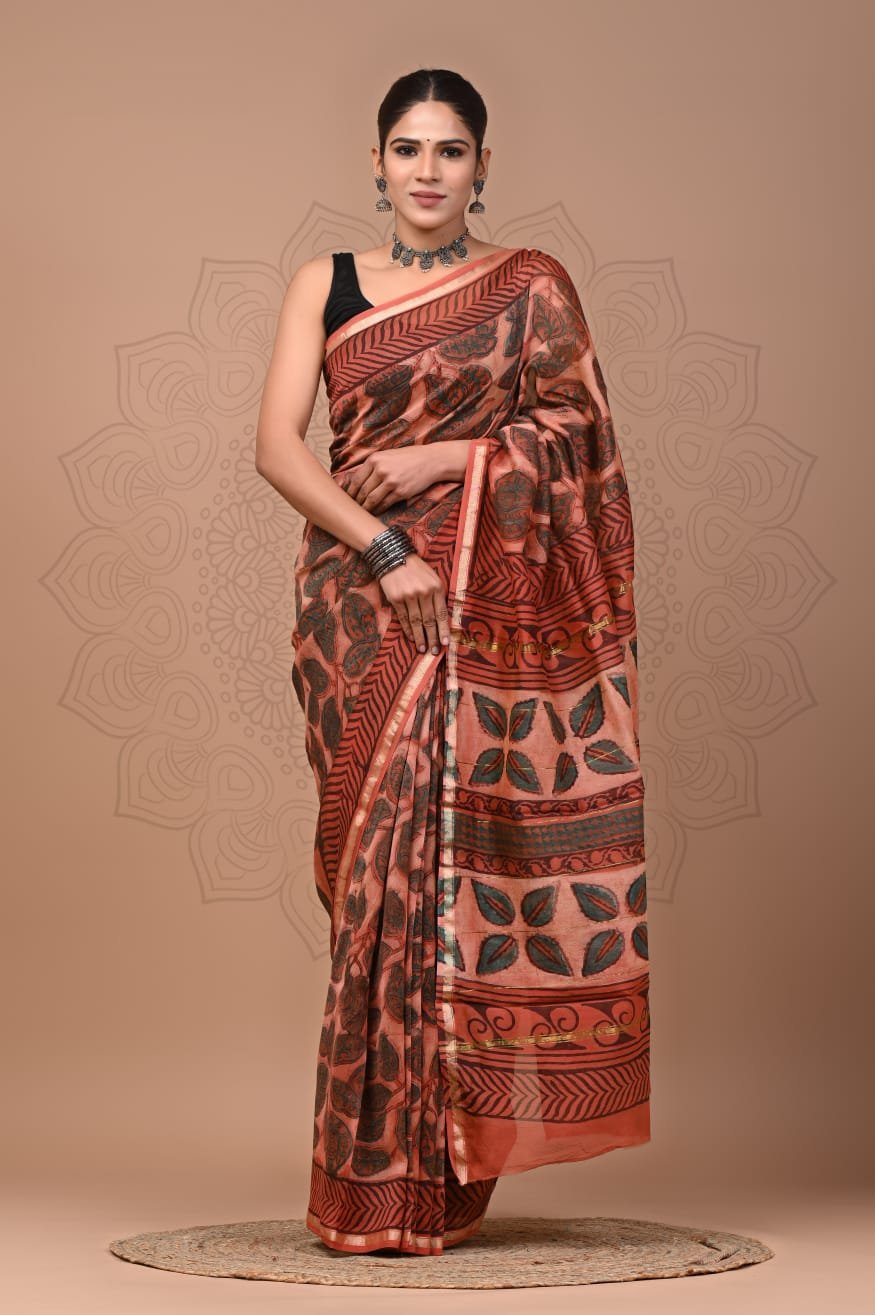bagru, bagru saree, Chanderi Silk Saree, hand block saree, saree