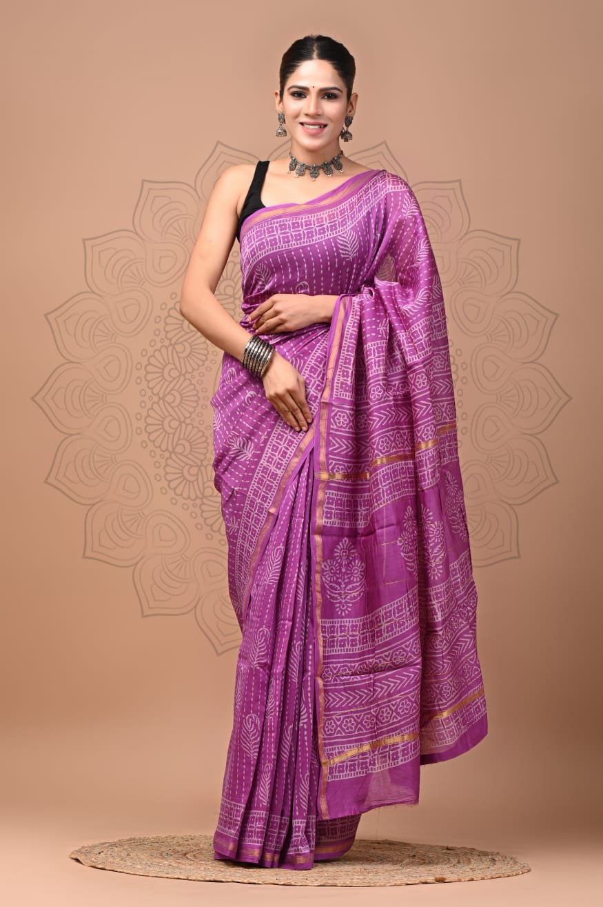 bagru, bagru saree, Chanderi Silk Saree, hand block saree, saree