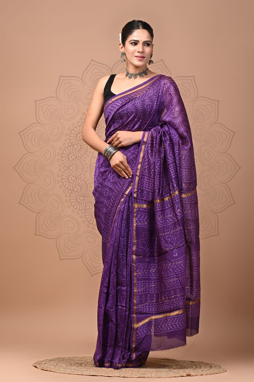 bagru, bagru saree, Chanderi Silk Saree, hand block saree, saree