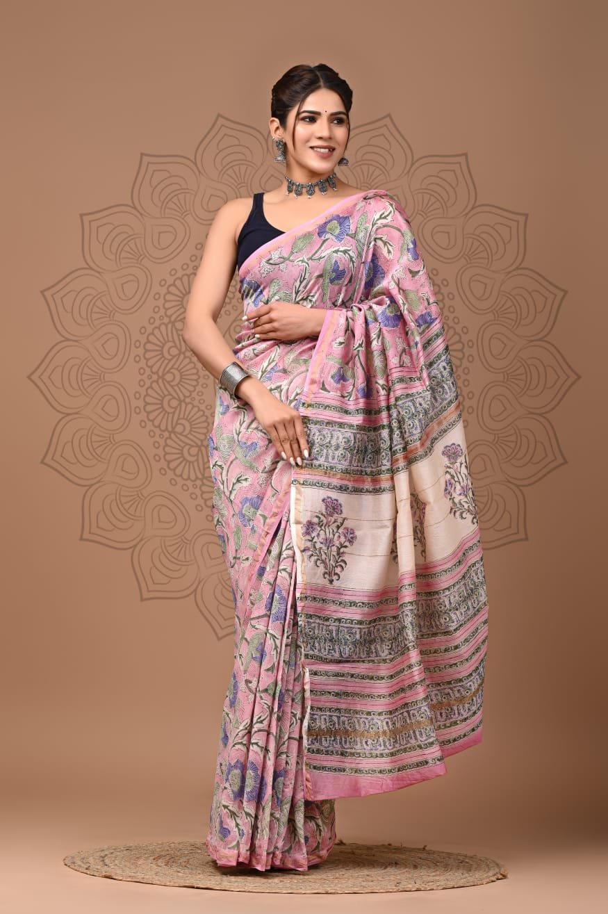 bagru, bagru saree, Chanderi Silk Saree, hand block saree, saree