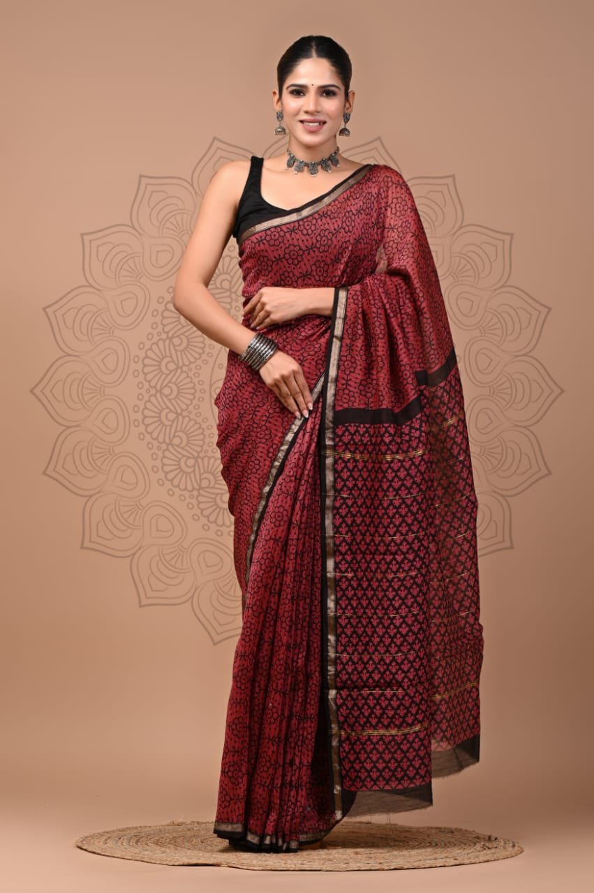 bagru, bagru saree, Chanderi Silk Saree, hand block saree, saree
