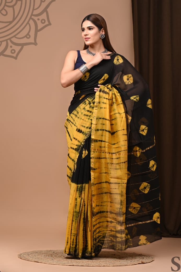 bagru, bagru saree, Chanderi Silk Saree, hand block saree, saree