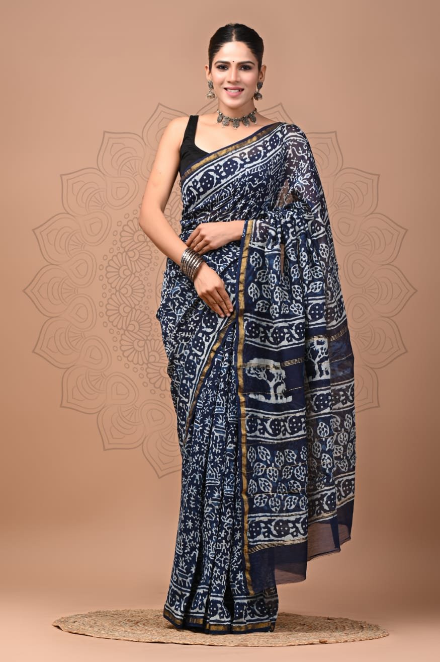 bagru, bagru saree, Chanderi Silk Saree, hand block saree, saree