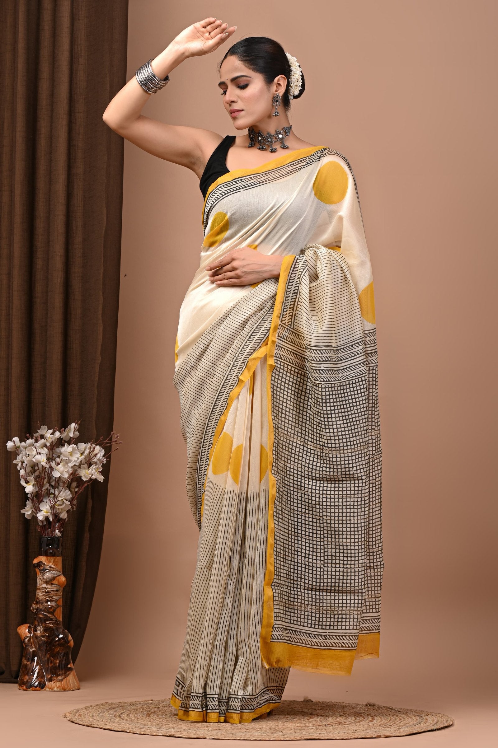 bagru, bagru saree, Chanderi Silk Saree, hand block saree, saree
